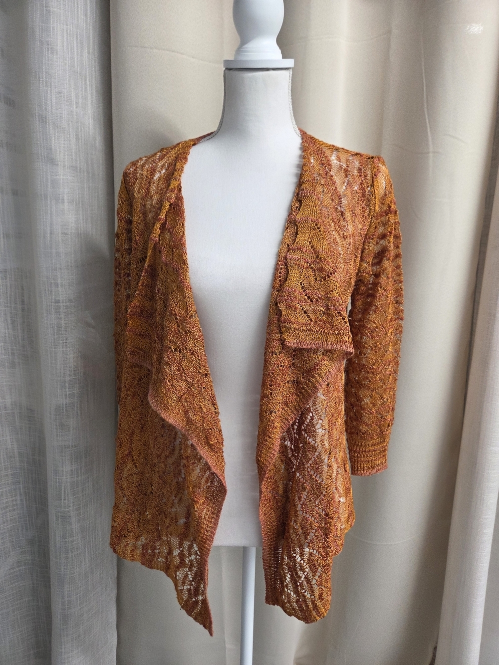 Ruby Rd. Open-Front Lace Knit Cardigan Orange Harvest Dainty Vibrant Size M